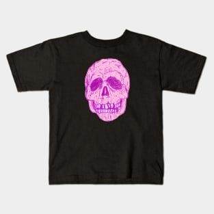 Silver Shamrock Skull (Neon Pink) Kids T-Shirt